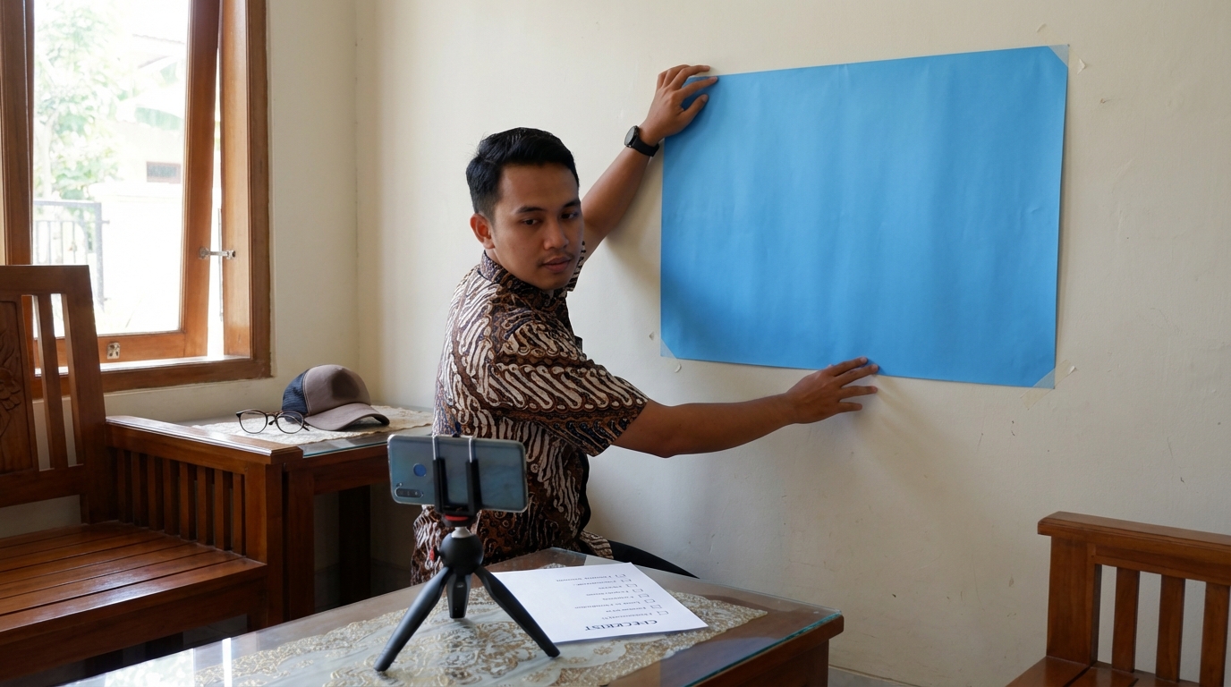 Supporting image that visualizes the requirements, checklist, or technical standards from "Syarat Utama Foto SIM Online (Latar Belakang & Pakaian)".