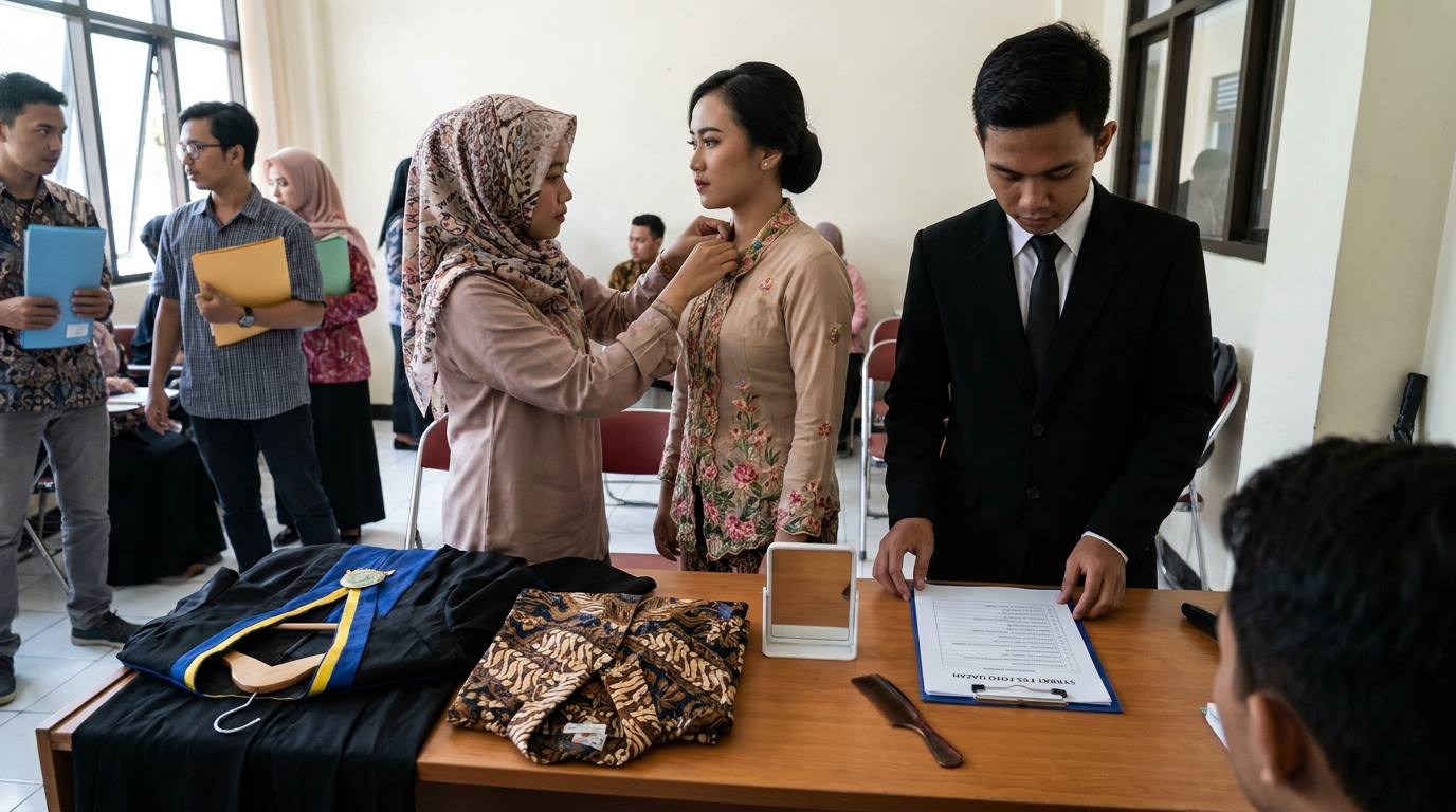 Supporting image that visualizes the requirements, checklist, or technical standards from "Aturan Pakaian: Toga, Kebaya, dan Jas".