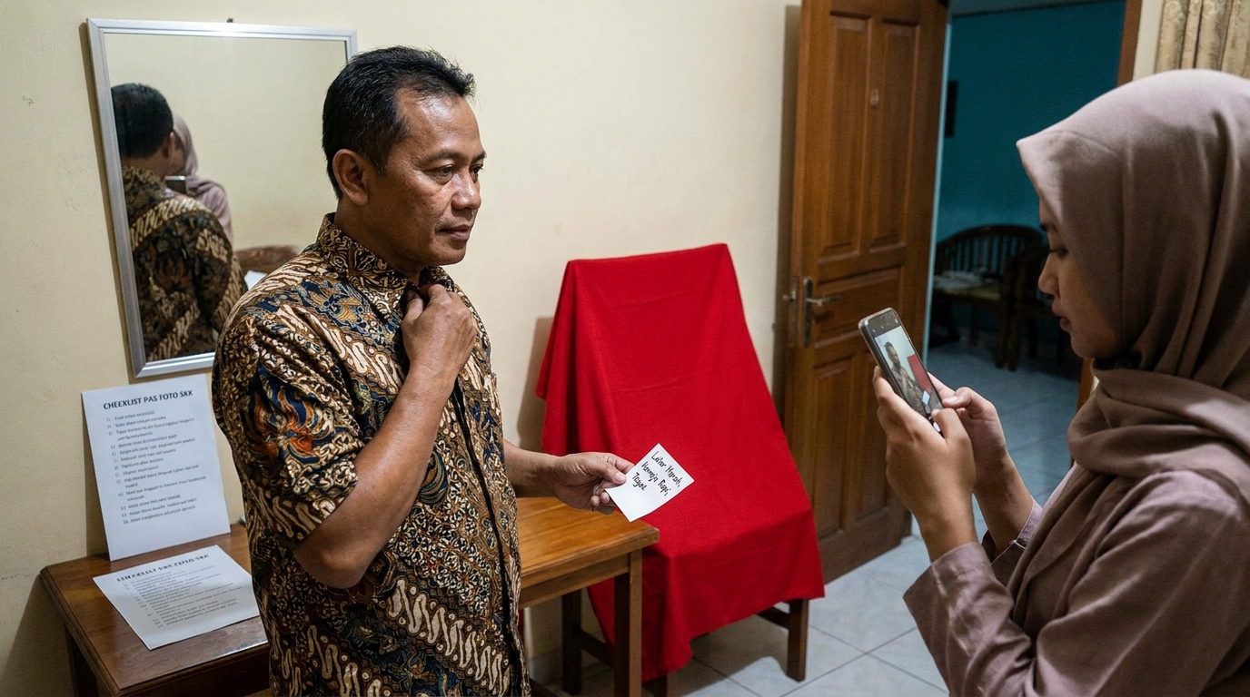 Supporting image that visualizes the requirements, checklist, or technical standards from "Standar Utama Pas Foto SKK Konstruksi 2026".
