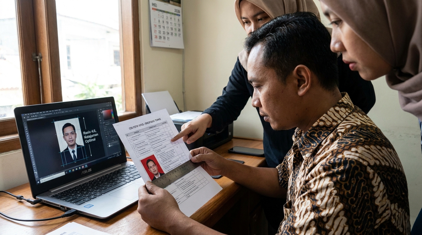 Supporting image that visualizes the requirements, checklist, or technical standards from "Spesifikasi Teknis: Fokus pada Proporsi dan Ketajaman".