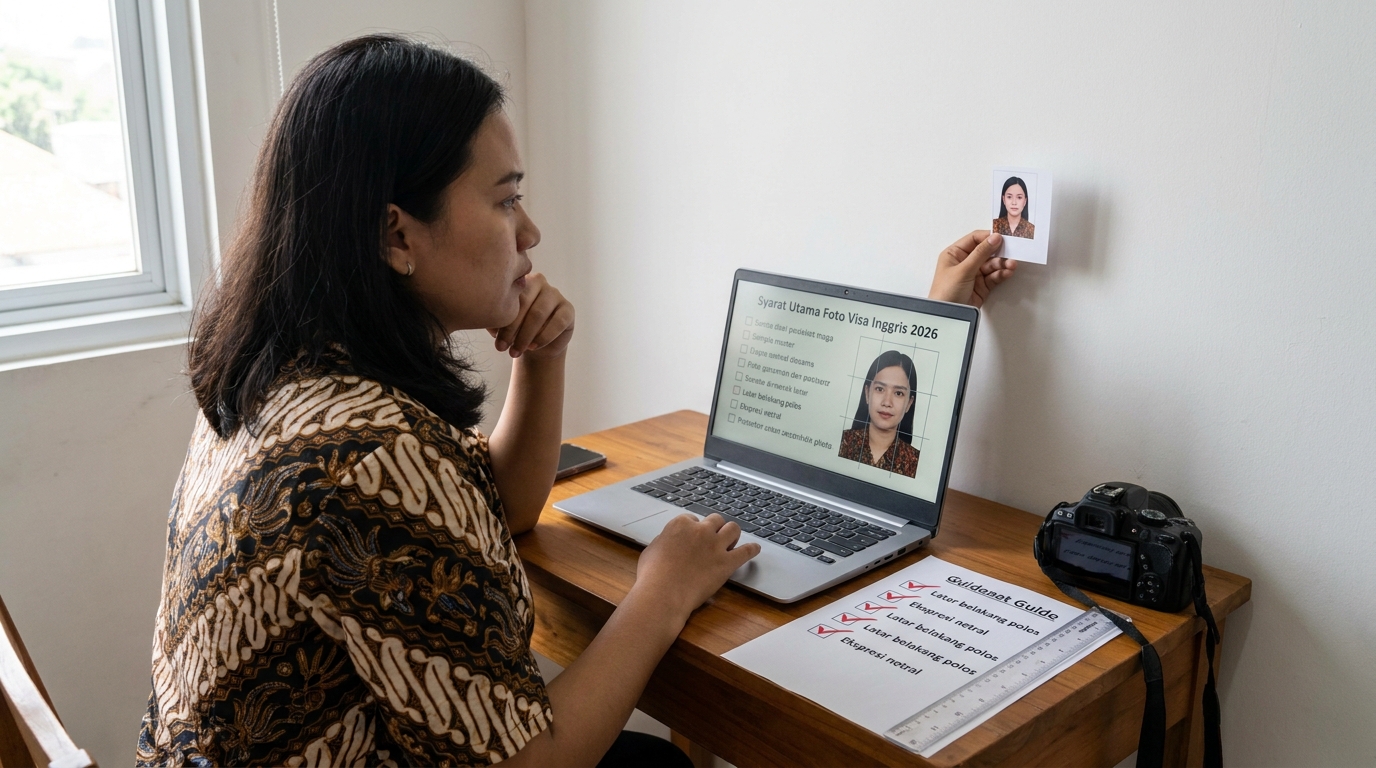 Supporting image that visualizes the requirements, checklist, or technical standards from "Syarat Utama Foto Visa Inggris 2026".