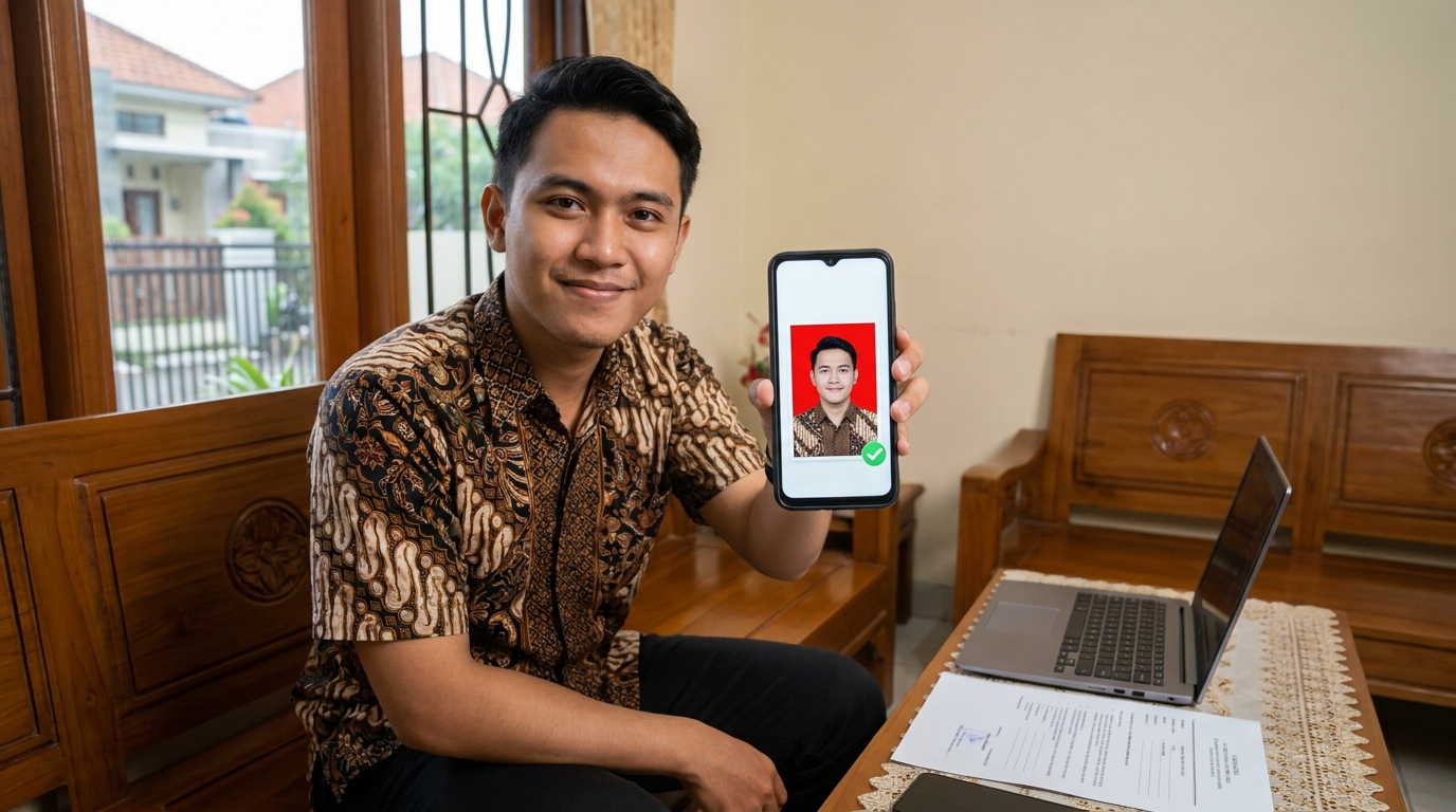 Supporting image showing the final accepted-looking result described in "Solusi Foto SKCK Berkualitas Tanpa Keluar Rumah".