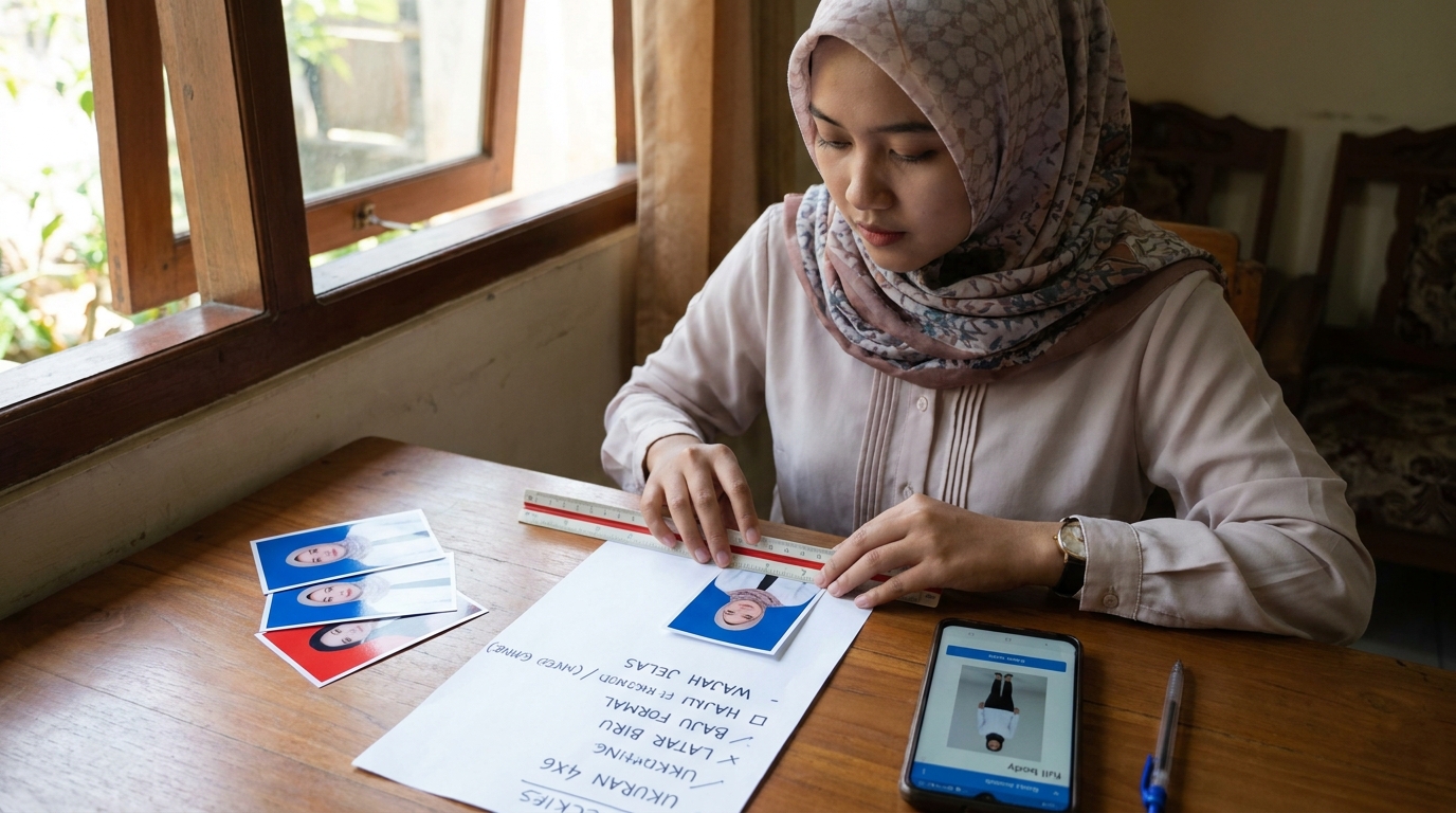 Supporting image that visualizes the requirements, checklist, or technical standards from "Ketentuan Ukuran dan Komposisi Foto Lamaran Kerja Bank".