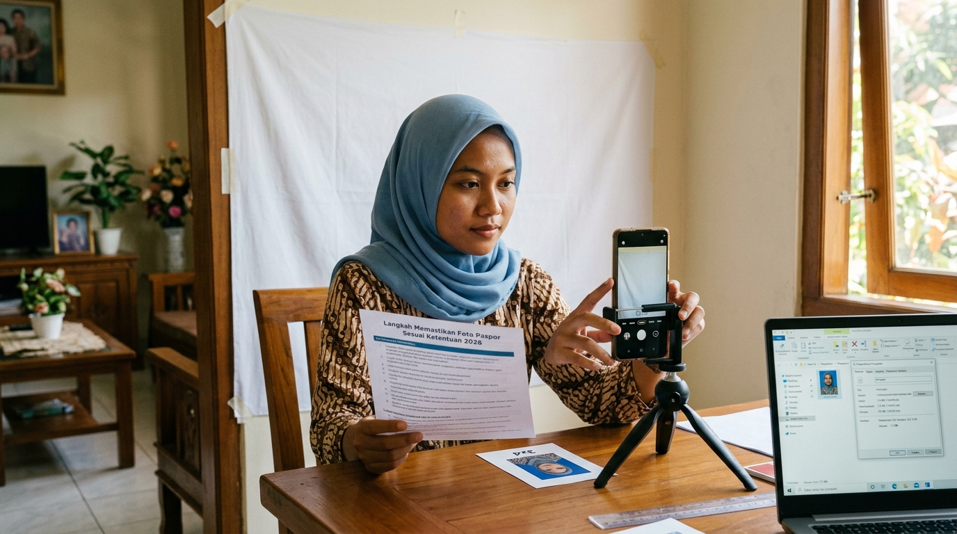 Supporting image that visualizes the requirements, checklist, or technical standards from "Langkah Memastikan Foto Paspor Sesuai Ketentuan 2026".