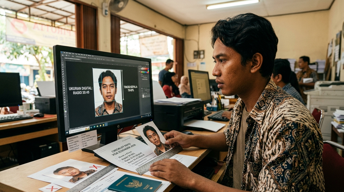 Supporting image that visualizes the requirements, checklist, or technical standards from "Ukuran Fisik dan Ketentuan File Digital Foto Visa Schengen".