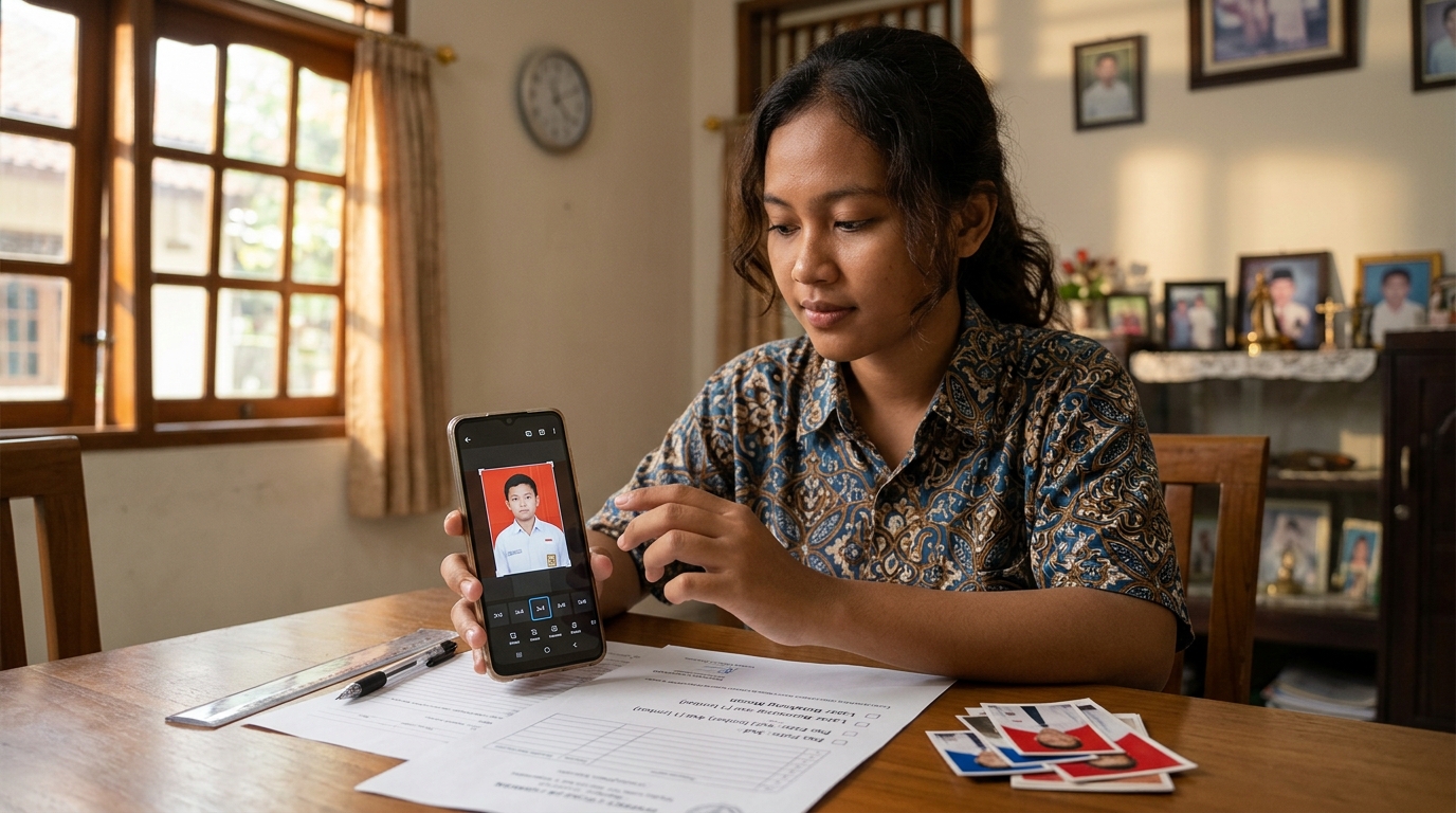 Supporting image that visualizes the requirements, checklist, or technical standards from "Tips Agar Hasil Crop Pas Foto Sempurna dan Sesuai Standar".