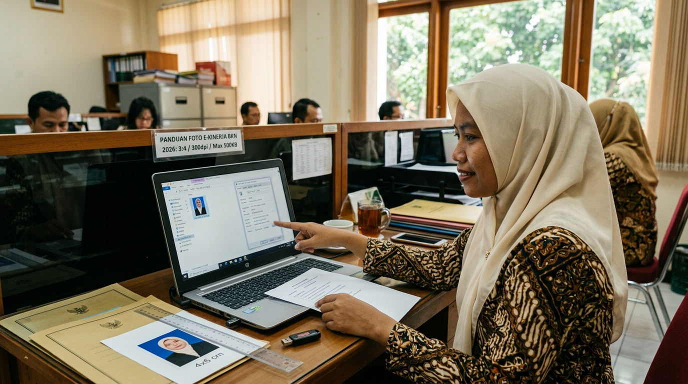 Supporting image that visualizes the requirements, checklist, or technical standards from "Ketentuan Teknis Foto Profil E-Kinerja BKN".