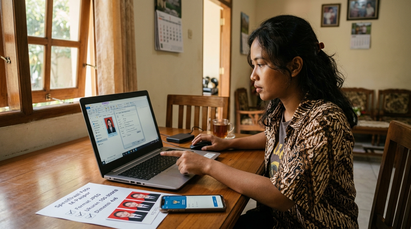 Supporting image that visualizes the requirements, checklist, or technical standards from "Spesifikasi Teknis File Foto Digital untuk M-Paspor".