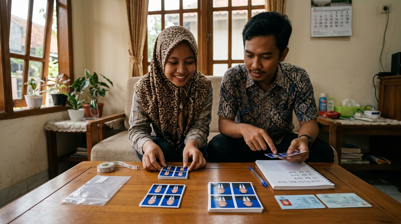 Supporting image that visualizes the requirements, checklist, or technical standards from "Ukuran dan Jumlah Pas Foto Buku Nikah".