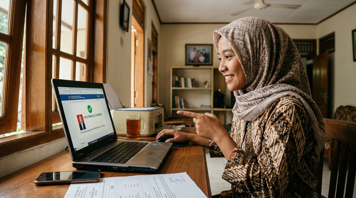 Supporting image showing the final accepted-looking result described in "Verifikasi Akhir: Memastikan Foto Lolos Verifikasi".