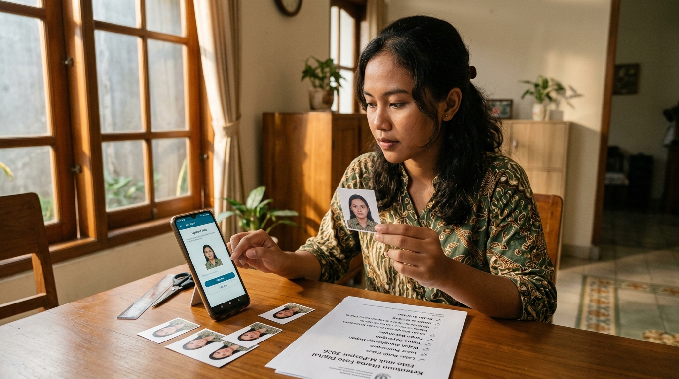 Supporting image that visualizes the requirements, checklist, or technical standards from "Ketentuan Utama Foto Digital untuk M-Paspor 2026".