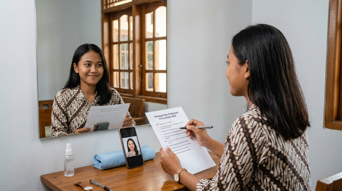 Supporting image that visualizes the requirements, checklist, or technical standards from "Standar Foto Profesional untuk CV dan LinkedIn 2026".