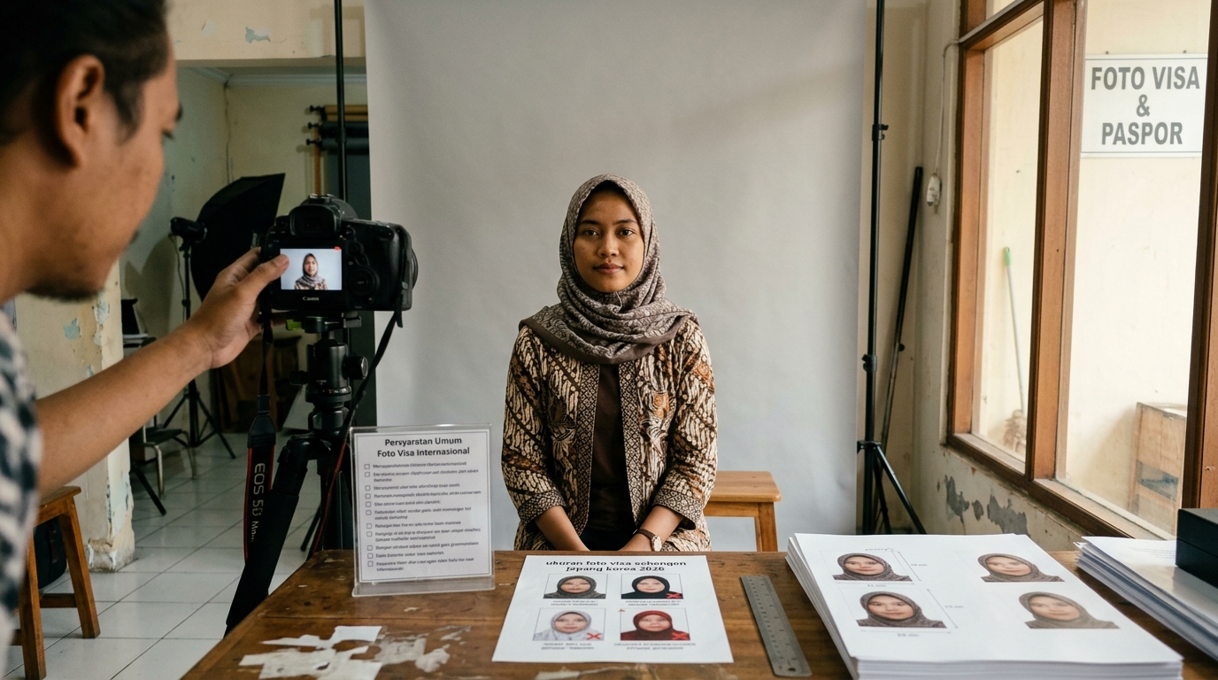 Supporting image that visualizes the requirements, checklist, or technical standards from "Persyaratan Umum Foto Visa Internasional".
