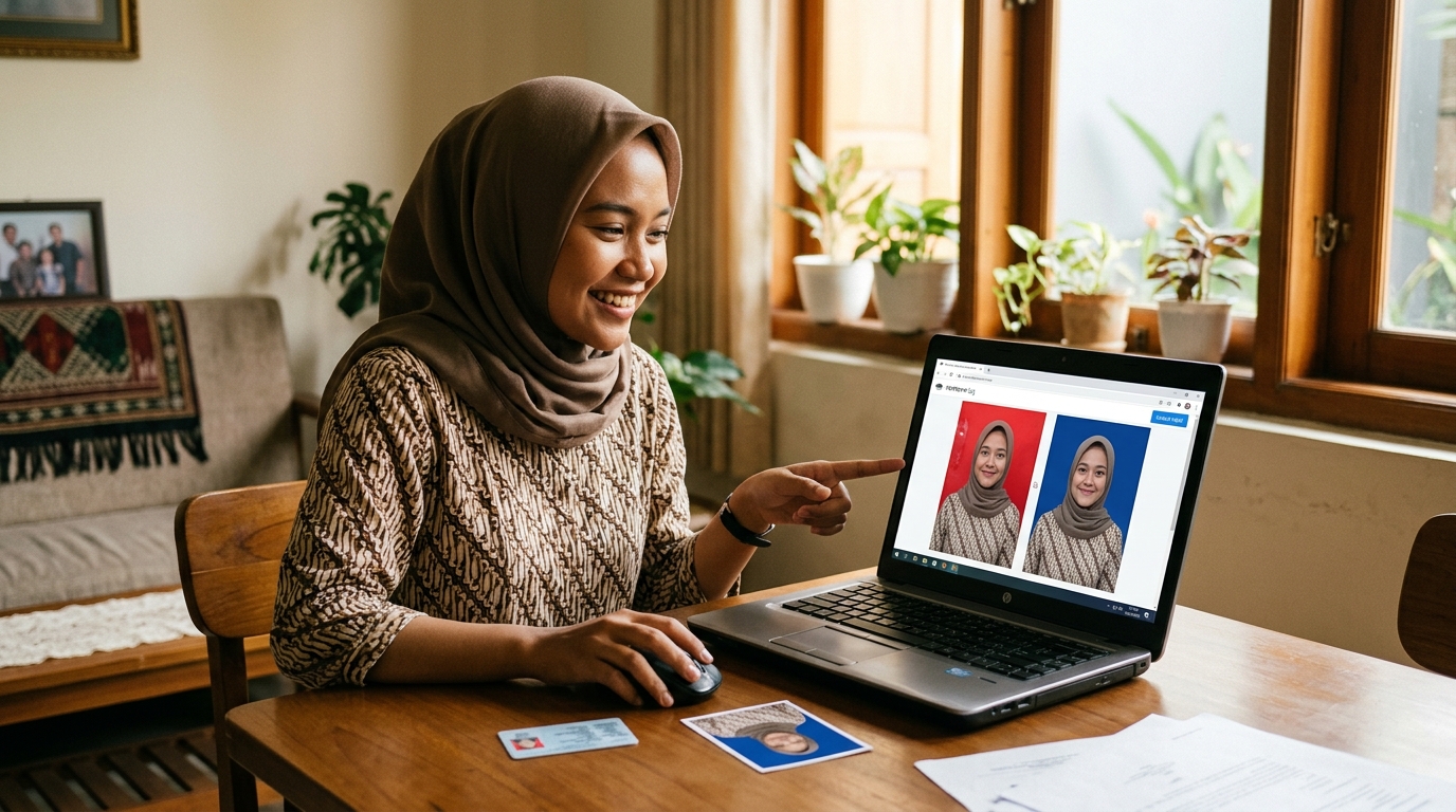Supporting image showing the final accepted-looking result described in "Solusi Praktis: Mengganti Background Foto dengan Alat Online & AI".