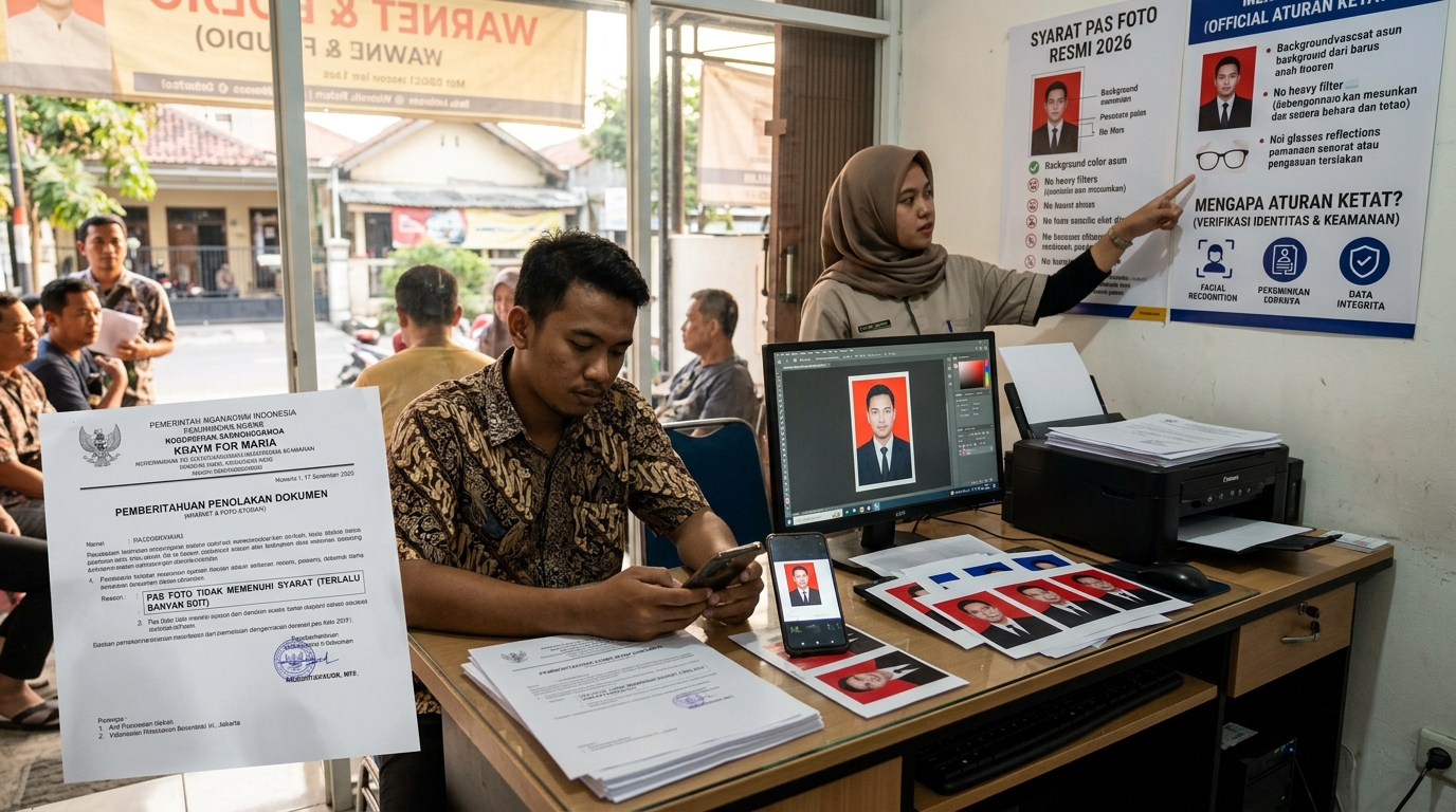 Hero image showing the broader real-world context for editing pas foto ditolak, inspired by the section "Mengapa Aturan Edit Foto Dokumen Sangat Ketat?".