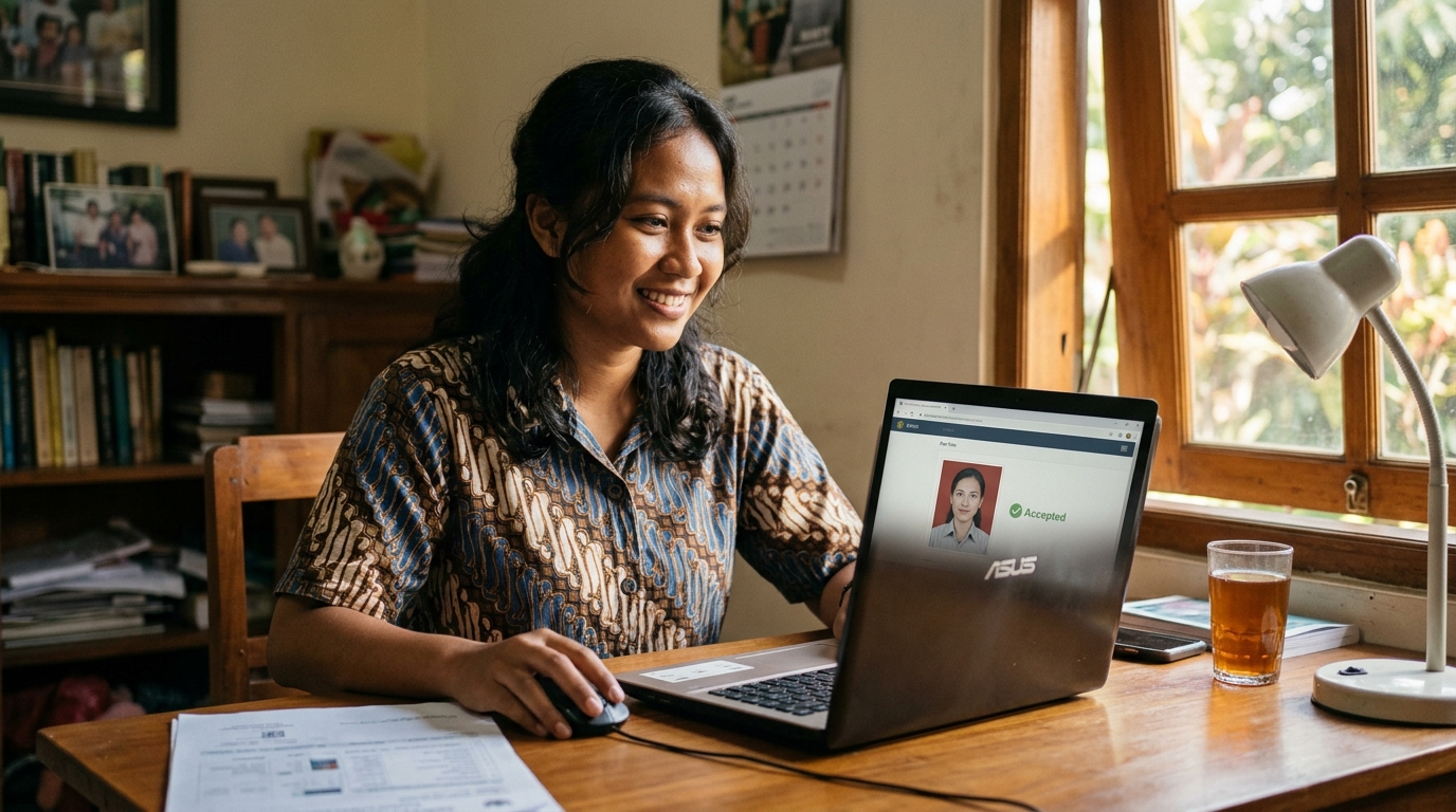 Supporting image showing the final accepted-looking result described in "Tips Aman Mengedit Pas Foto Agar Lolos Verifikasi".
