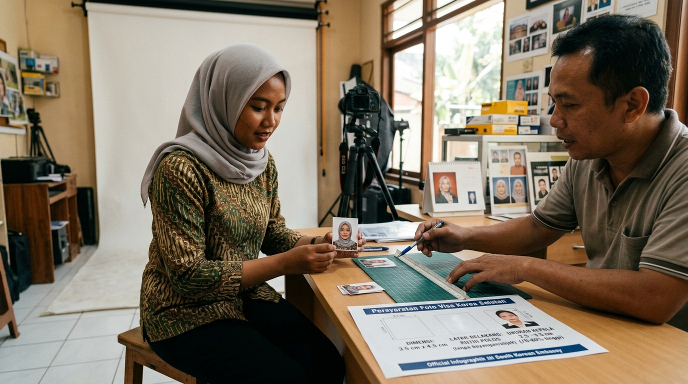Supporting image that visualizes the requirements, checklist, or technical standards from "Ukuran dan Latar Belakang Foto Visa Korea Selatan".