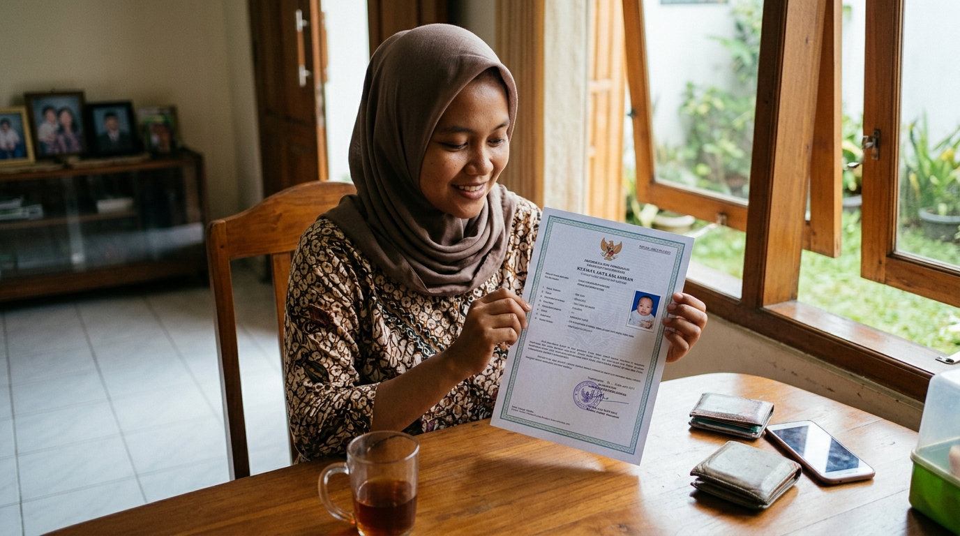 Supporting image showing the final accepted-looking result for foto akta lahir anak.