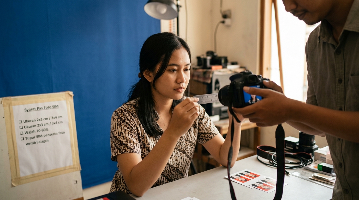 Supporting image that visualizes the requirements, checklist, or technical standards from "Detail Ukuran dan Spesifikasi Teknis Pas Foto SIM".