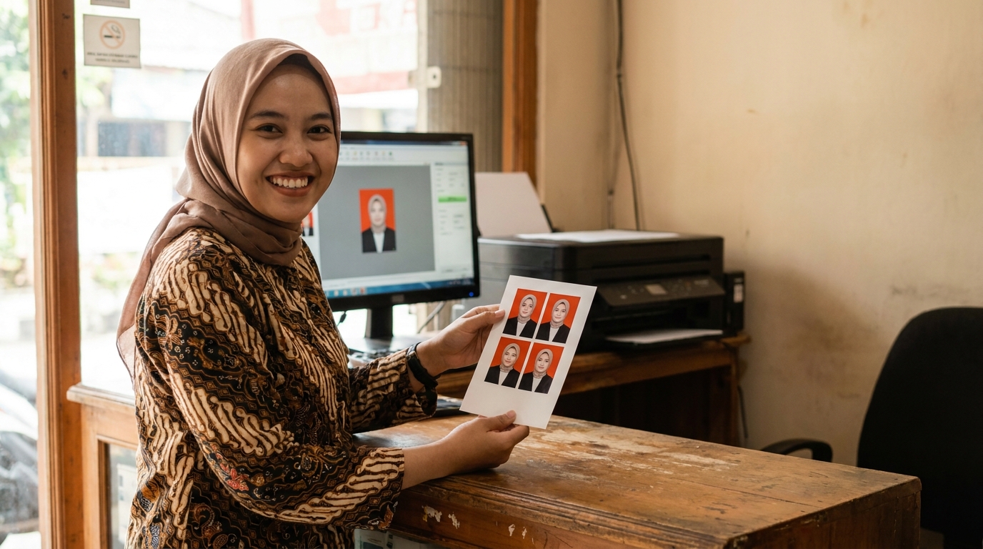 Supporting image showing the final accepted-looking result for pencahayaan pas foto.