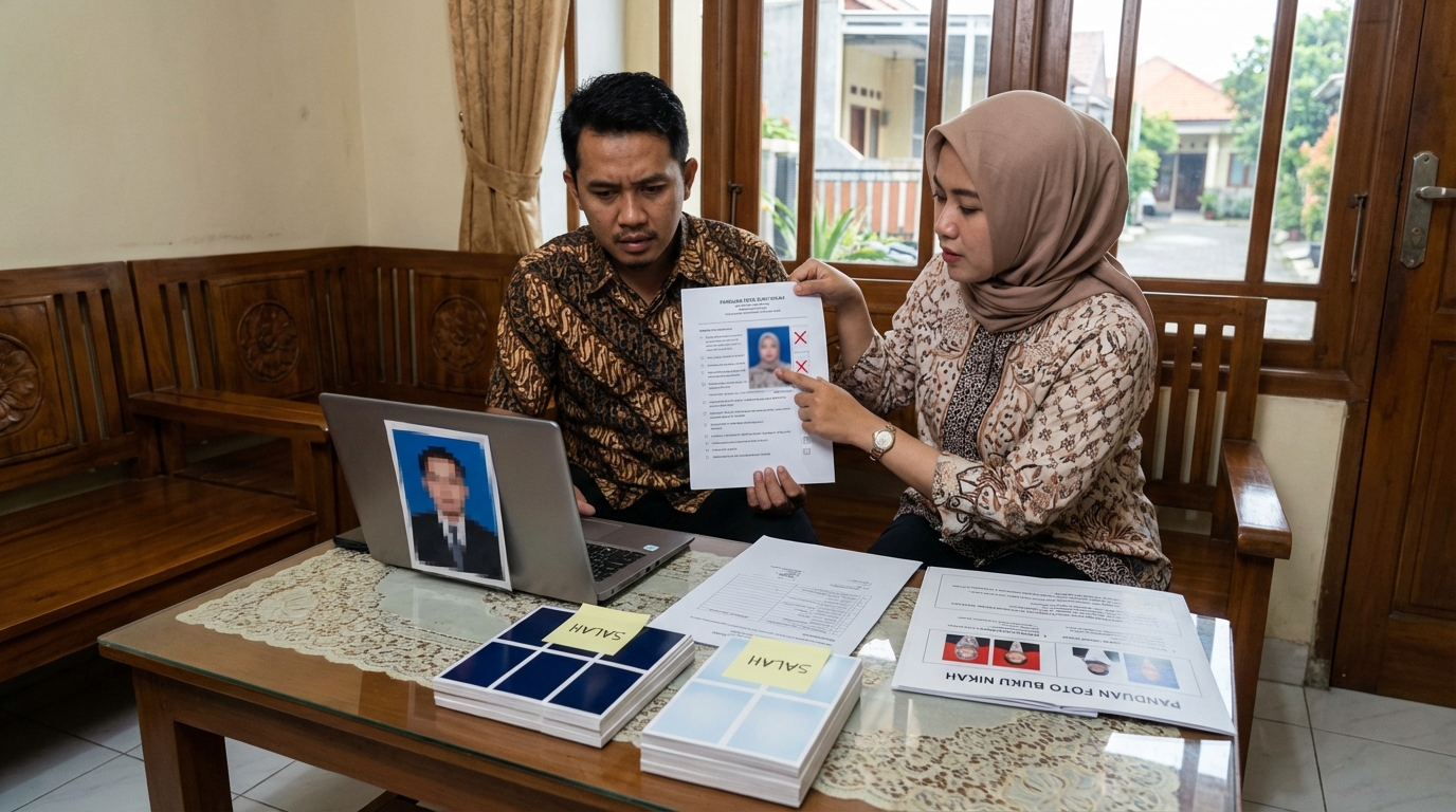 Supporting image that visualizes the requirements, checklist, or technical standards from "Hindari Kesalahan Umum pada Foto Buku Nikah".