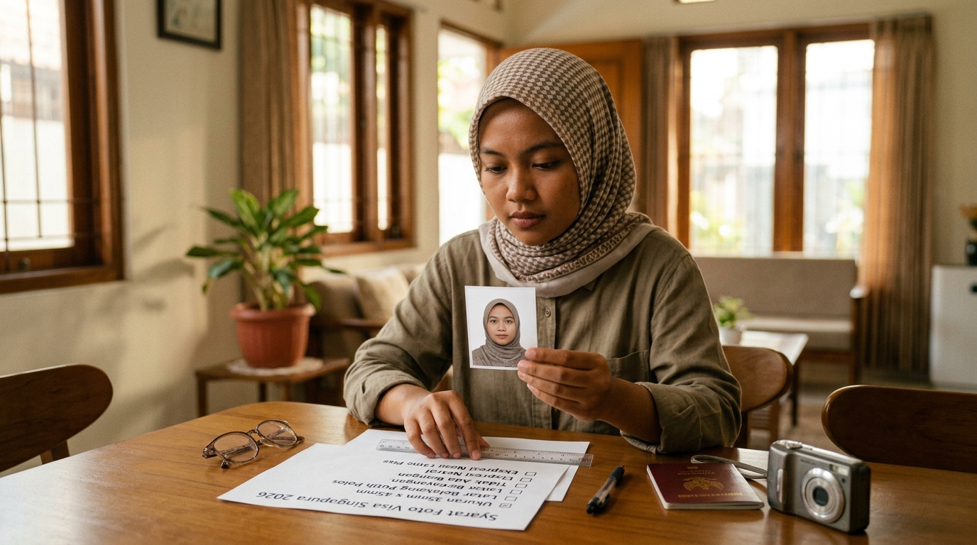Supporting image that visualizes the requirements, checklist, or technical standards from "Spesifikasi Ukuran dan Latar Belakang Foto Visa Singapura".