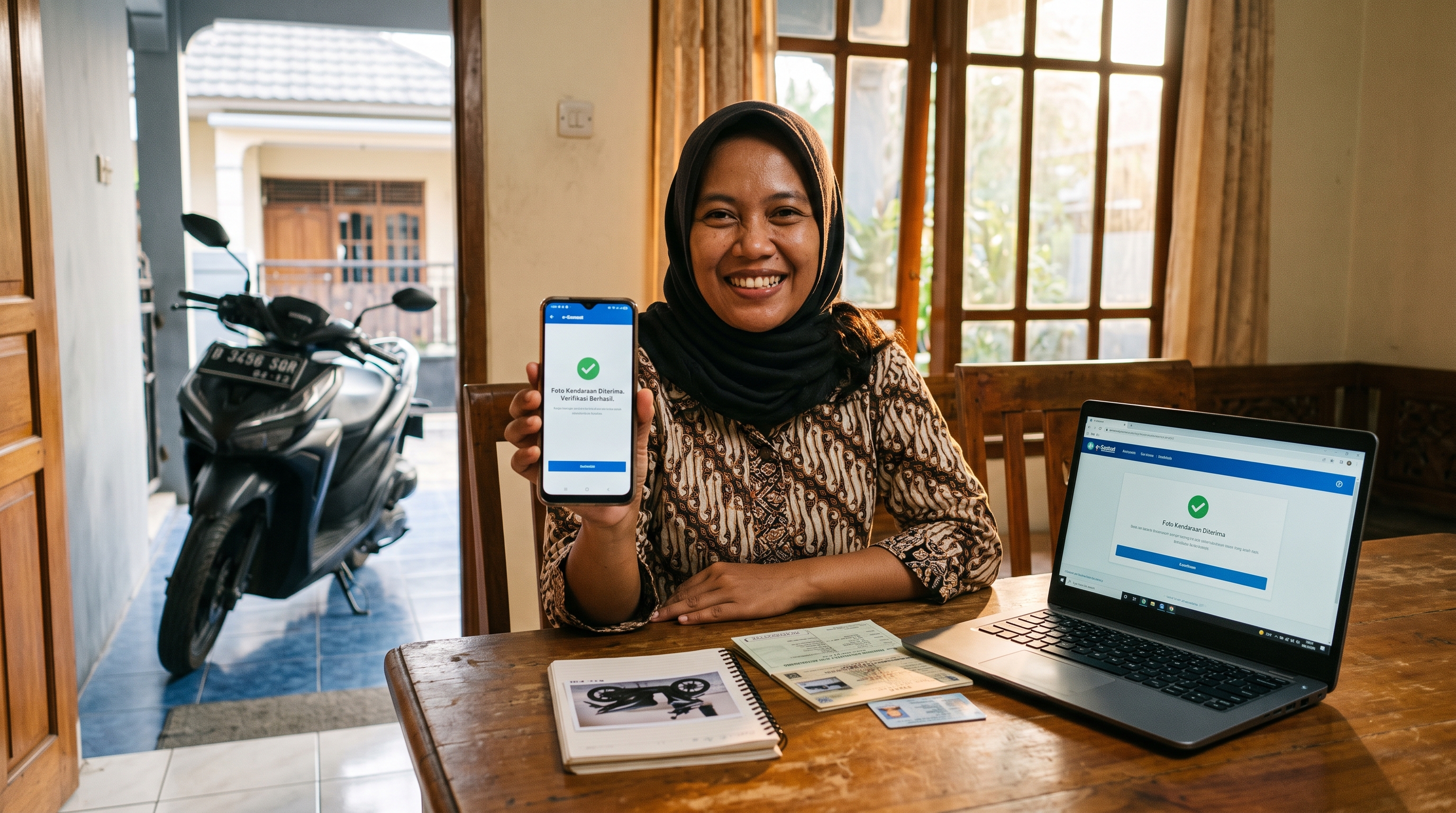 Supporting image showing the final accepted-looking result described in "Spesifikasi Foto untuk Layanan Pajak Kendaraan Online (e-Samsat) 2026".