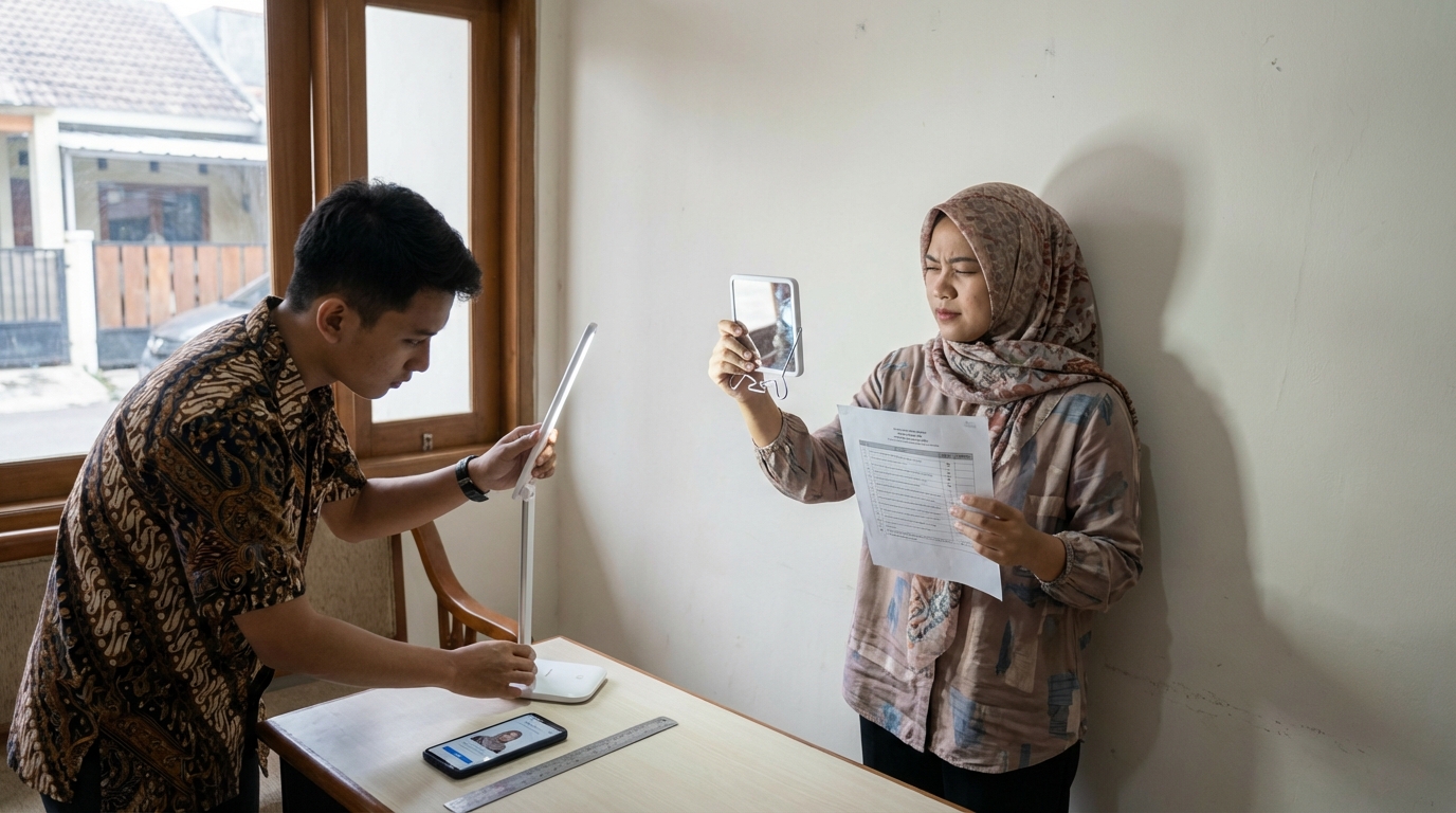 Supporting image that visualizes the requirements, checklist, or technical standards from "Pencahayaan dan Latar Belakang: Menghindari Penolakan Visual".