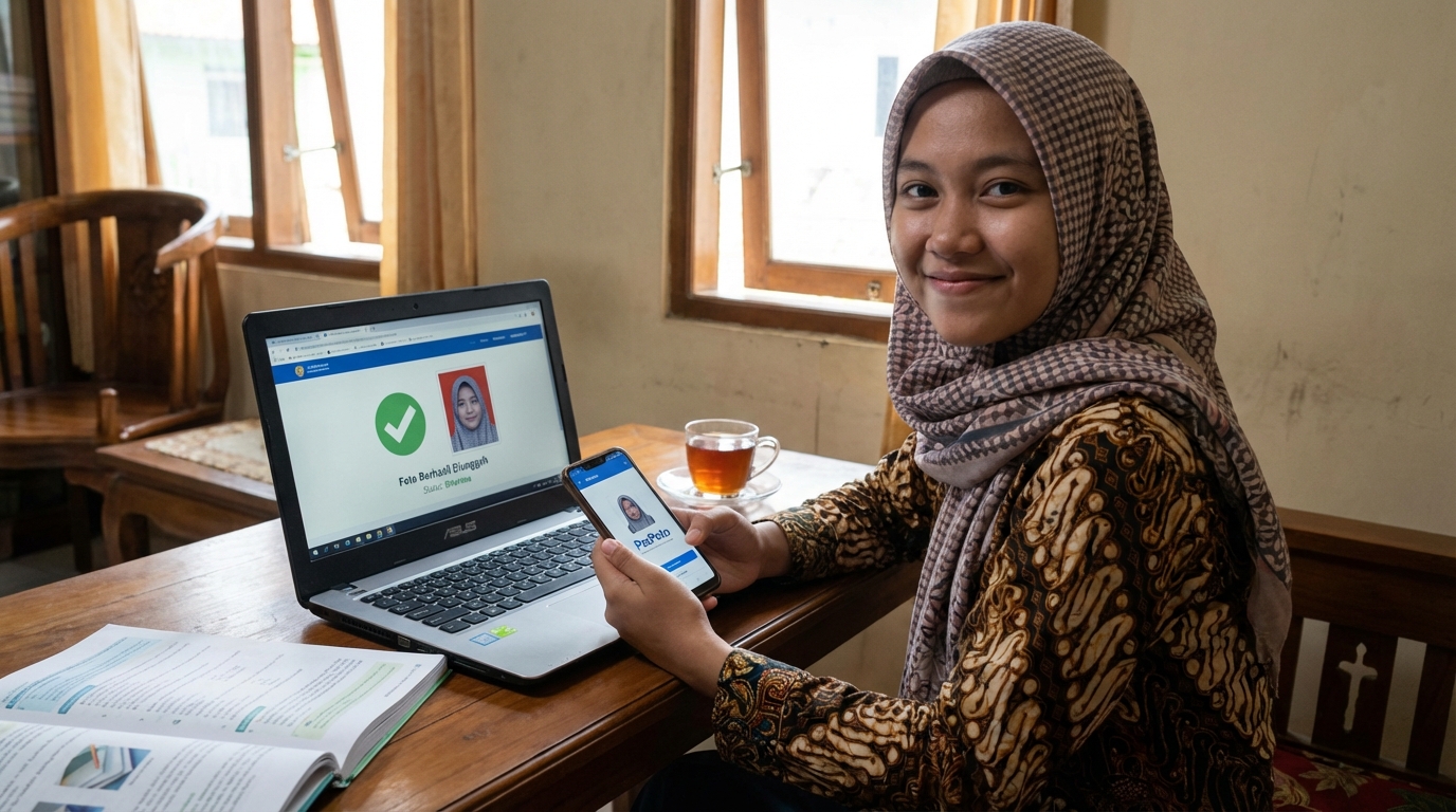 Supporting image showing the final accepted-looking result described in "Solusi Praktis Menyiapkan Foto dari Rumah".