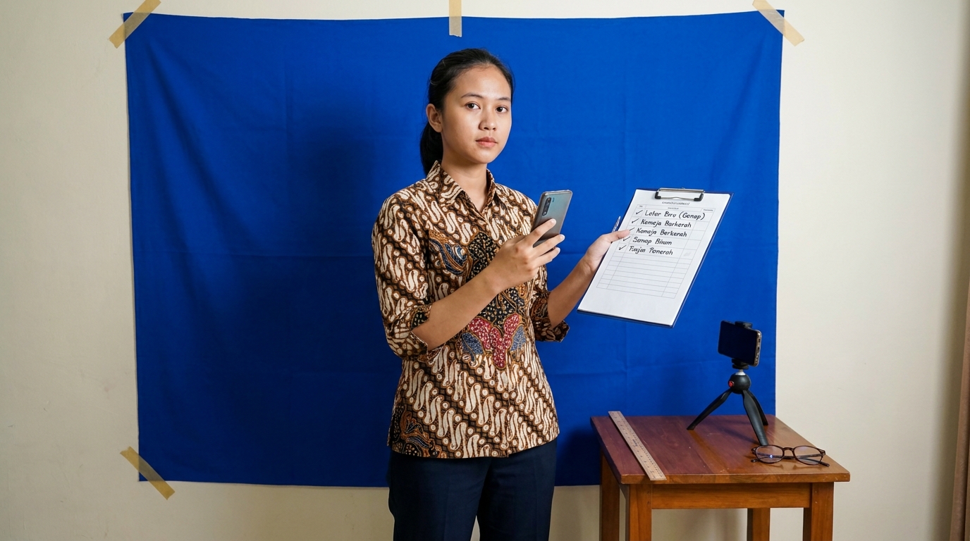 Supporting image that visualizes the requirements, checklist, or technical standards from "Ketentuan Warna Latar dan Pakaian untuk Foto KTP".