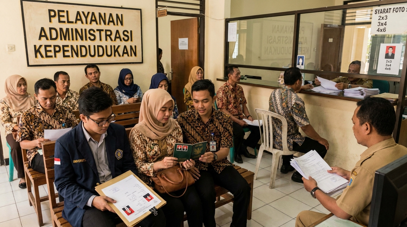 Perbandingan ukuran pas foto 2x3, 3x4, dan 4x6 di atas meja kayu