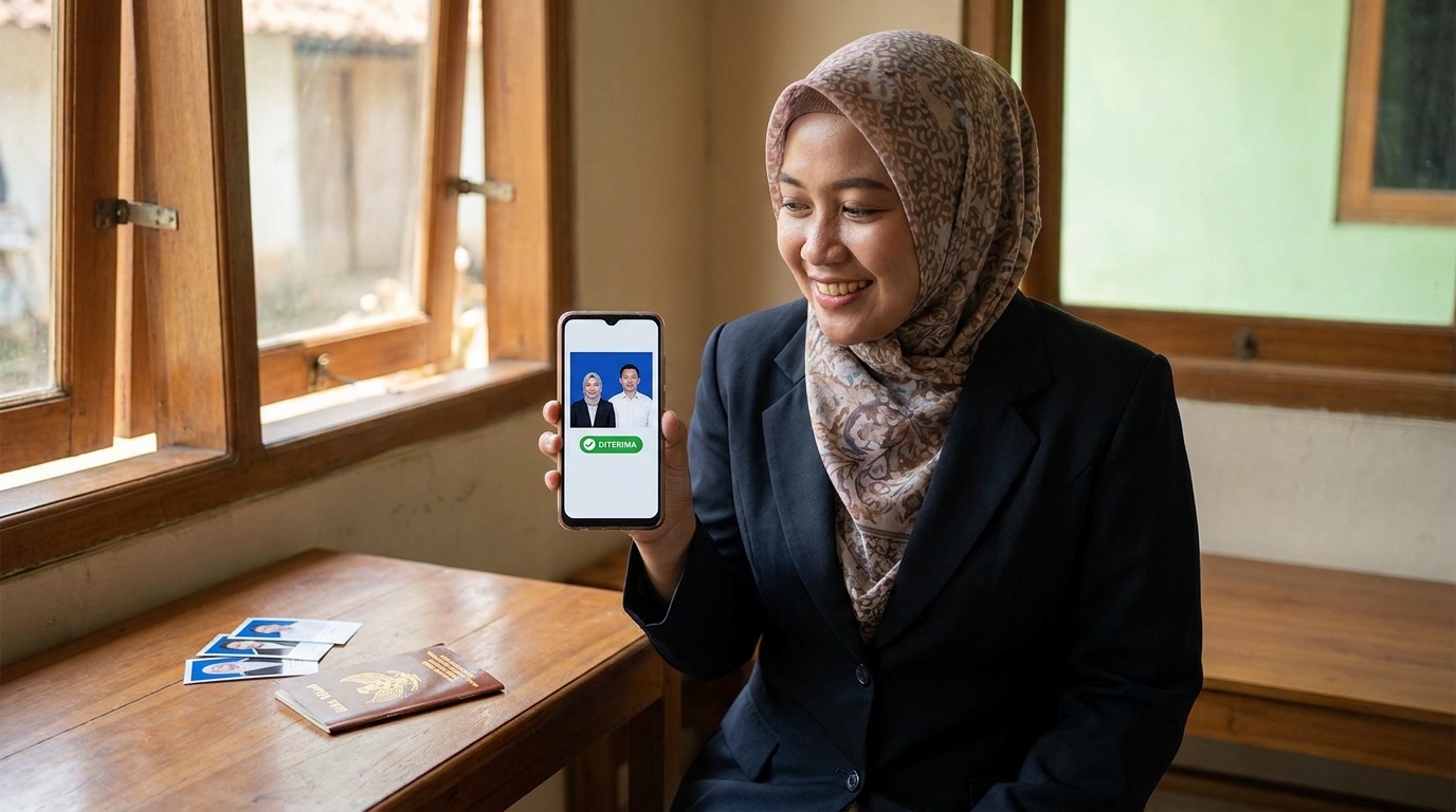 Supporting image showing the final accepted-looking result described in "Transformasi Digital: Foto Mandiri dengan Kualitas Profesional".