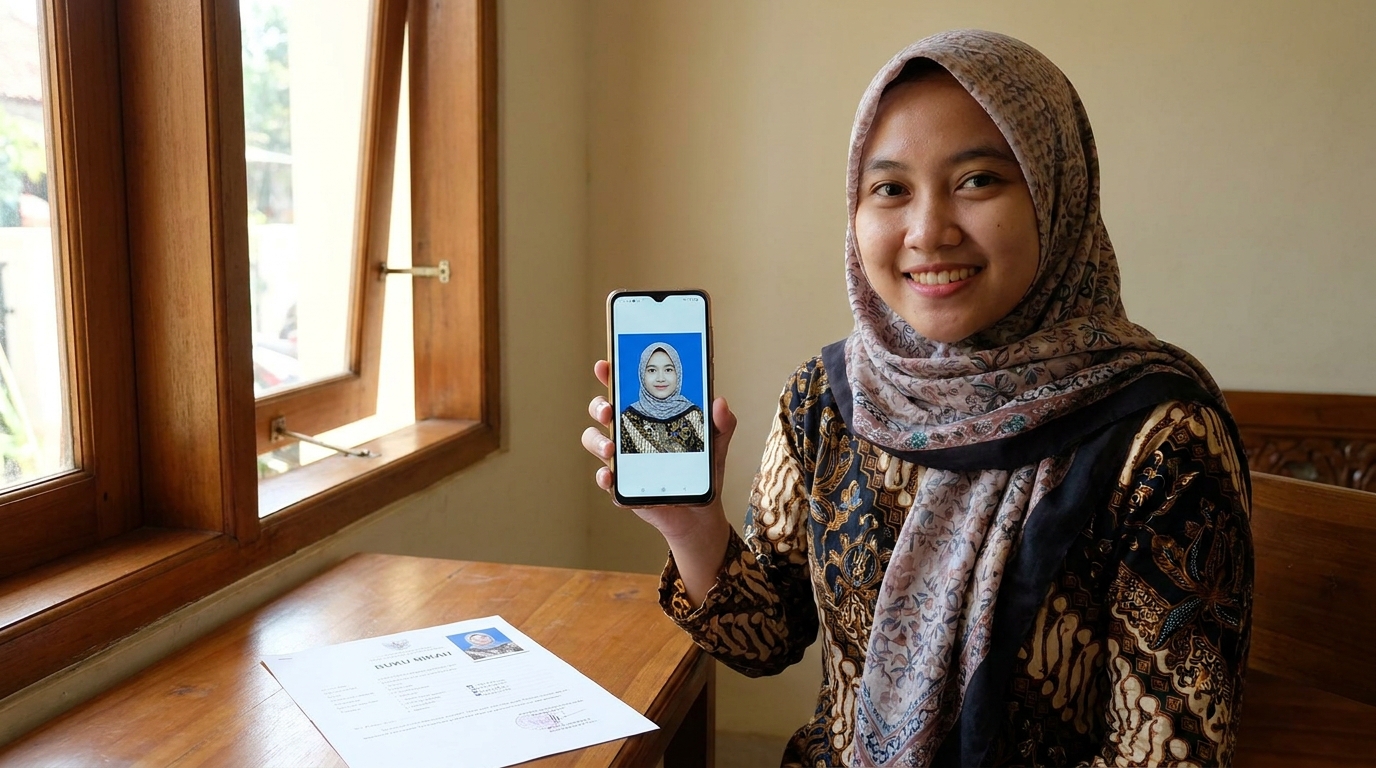 Supporting image showing the final accepted-looking result described in "Teknik Foto Mandiri dengan Hasil Profesional".