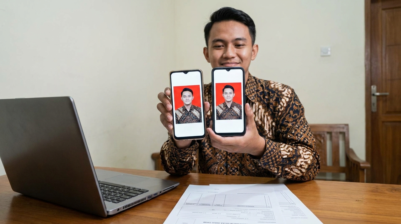 Supporting image showing the final accepted-looking result for cara edit foto sendiri jadi pas foto resmi.