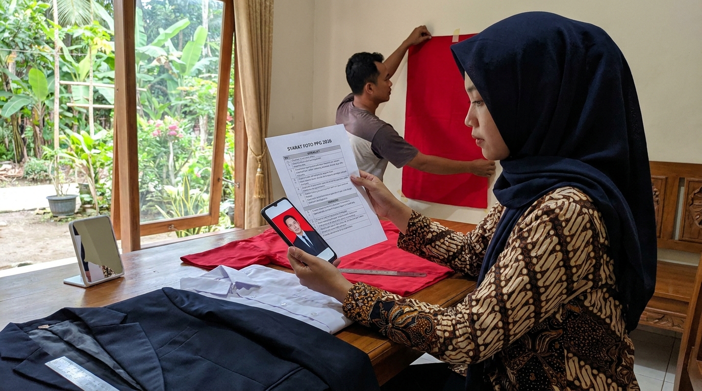 Supporting image that visualizes the requirements, checklist, or technical standards from "Aturan Background dan Pakaian PPG 2026".