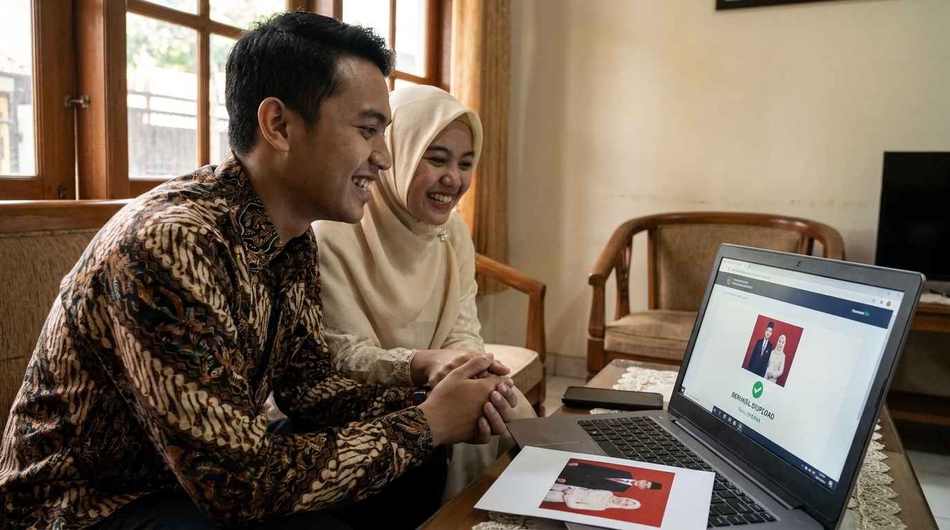 Supporting image showing the final accepted-looking result for buat foto buku nikah online.