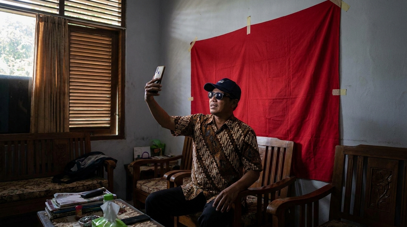 Contoh pas foto SKCK ukuran 4x6 dengan latar belakang merah sesuai standar 2026