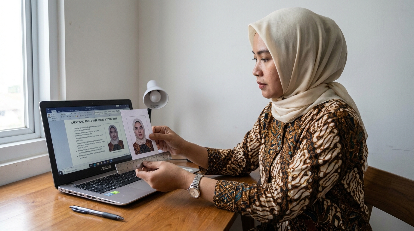 Supporting image that visualizes the requirements, checklist, or technical standards from "Spesifikasi Teknis Foto E-Visa Dubai & Turki 2026".