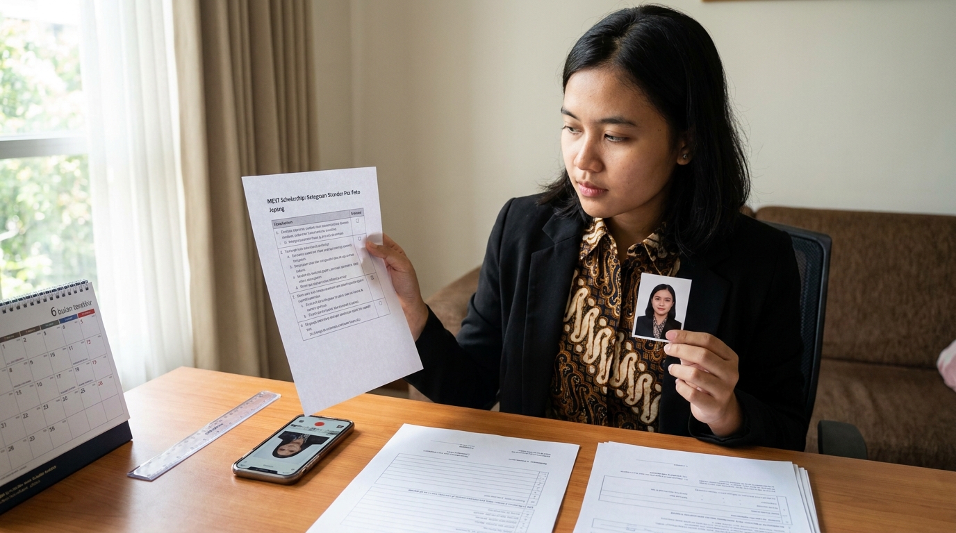Supporting image that visualizes the requirements, checklist, or technical standards from "MEXT Scholarship: Ketegasan Standar Pas Foto Jepang".