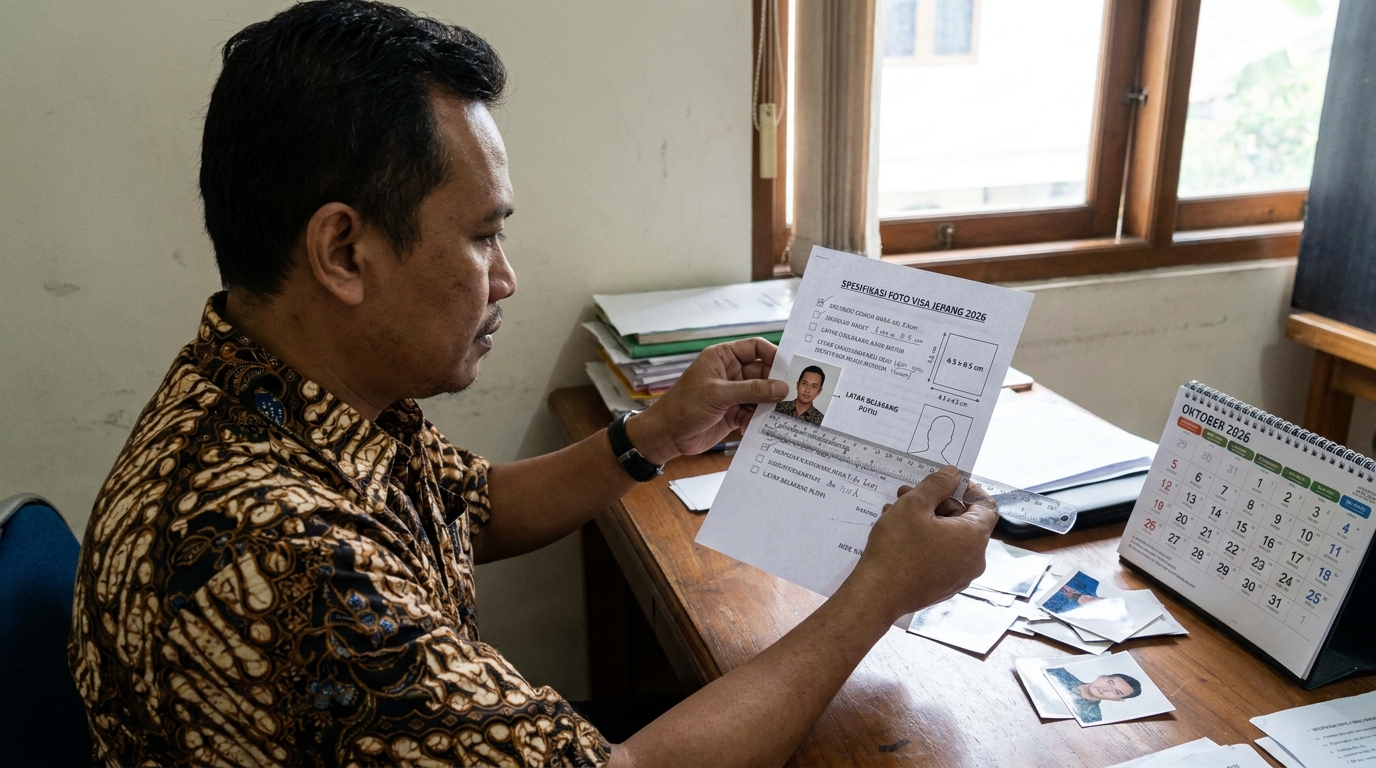Supporting image that visualizes the requirements, checklist, or technical standards from "Spesifikasi Utama Foto Visa Jepang 2026".