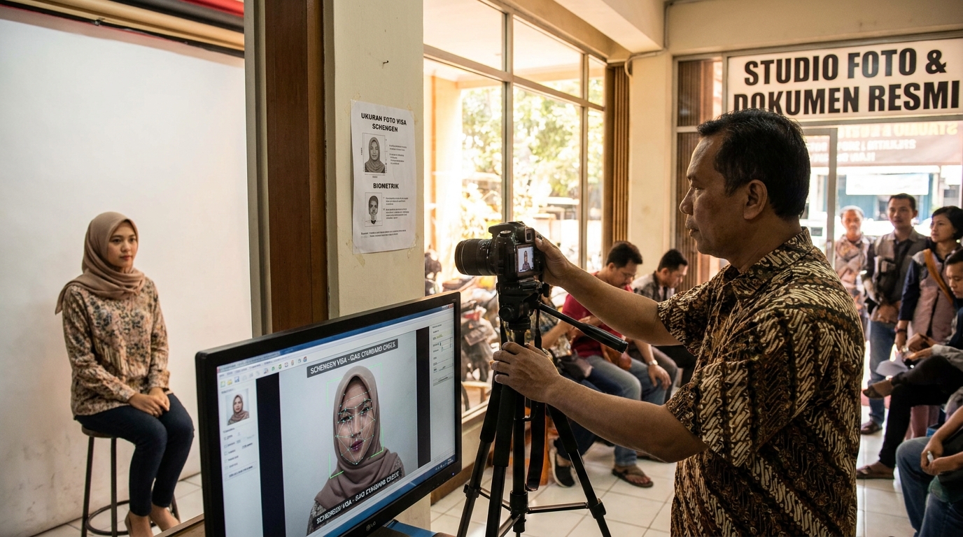 Contoh foto visa Schengen dengan ukuran 35x45 mm dan standar biometrik ICAO