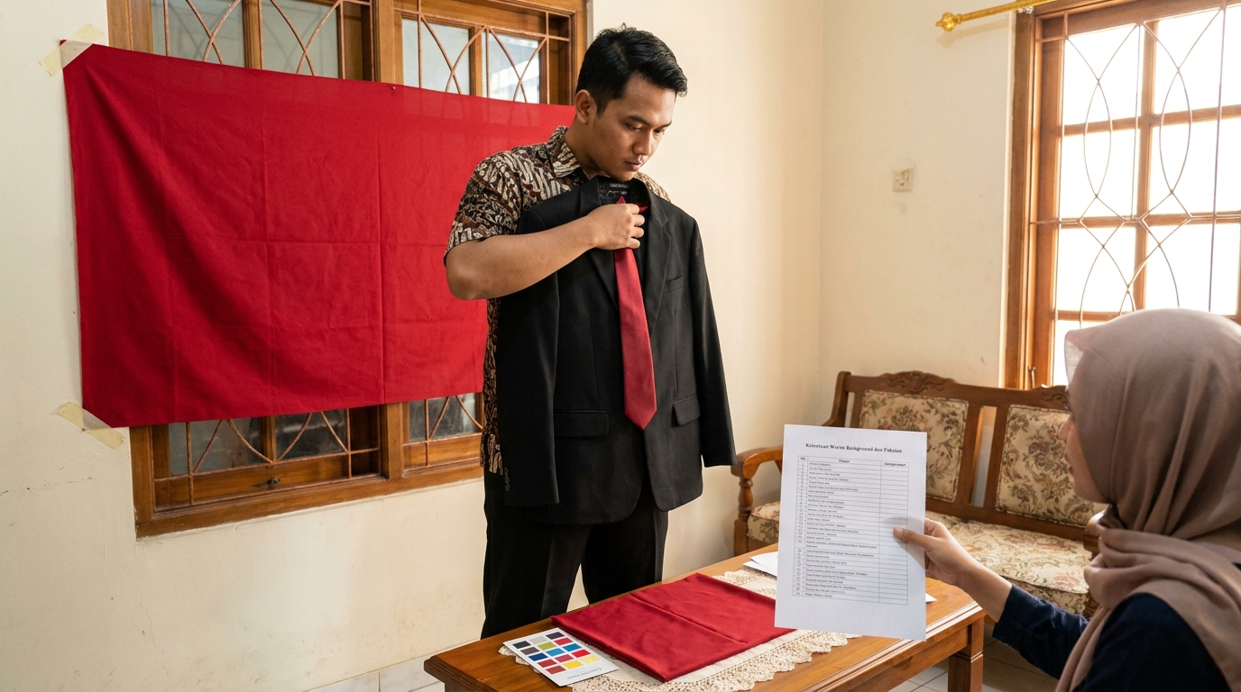 Supporting image that visualizes the requirements, checklist, or technical standards from "Ketentuan Warna Background dan Pakaian".