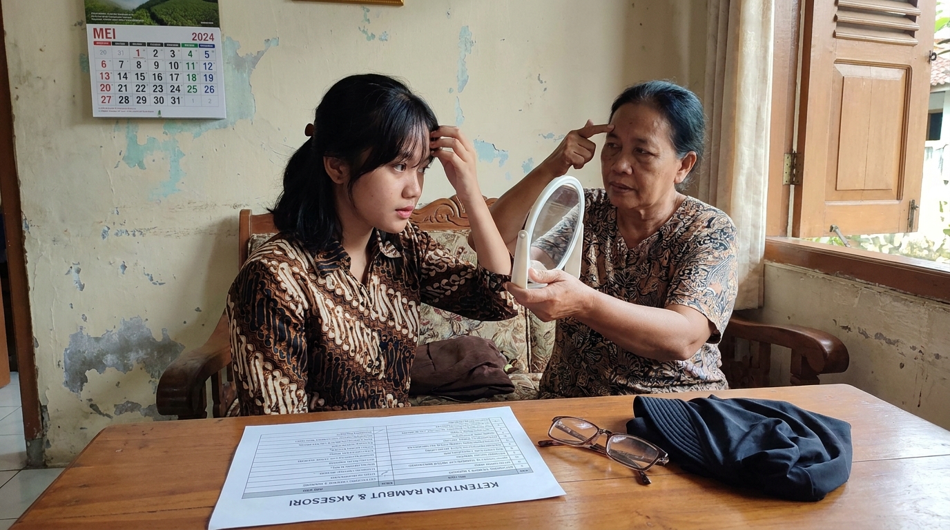 Supporting image that visualizes the requirements, checklist, or technical standards from "Ketentuan Rambut dan Aksesori Wajah".