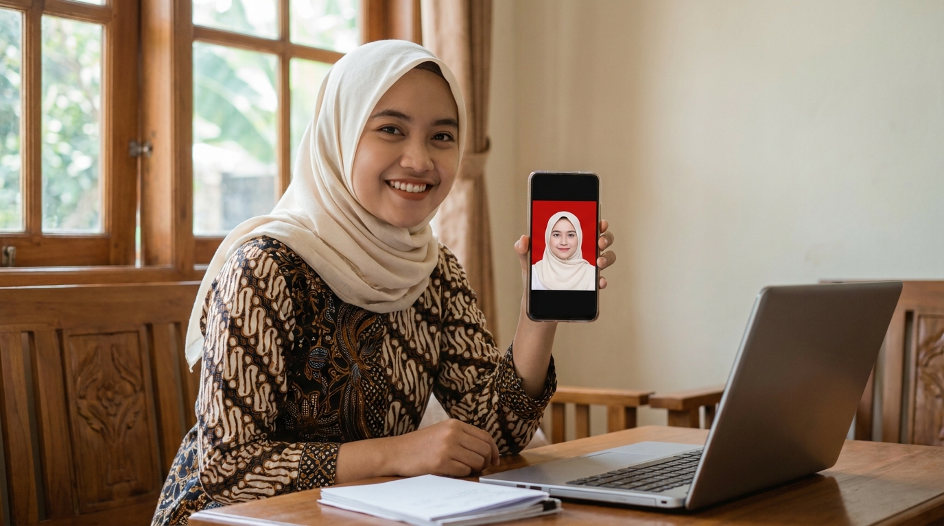 Supporting image showing the final accepted-looking result described in "Akurasi AI dalam Pemotongan dan Latar Belakang".