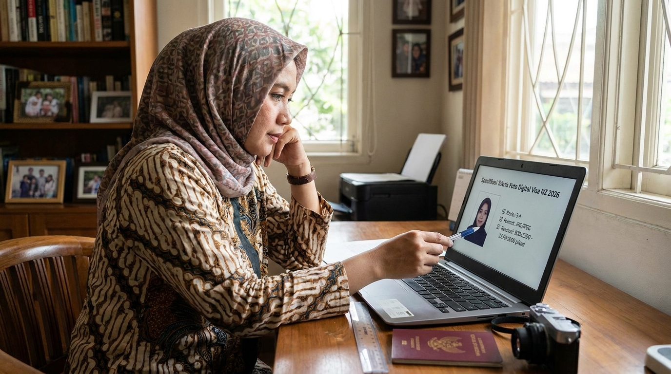 Supporting image that visualizes the requirements, checklist, or technical standards from "Spesifikasi Teknis Foto Digital Visa NZ 2026".