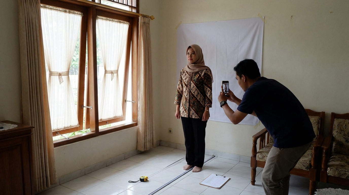 Supporting image that visualizes the requirements, checklist, or technical standards from "Posisi Berdiri dan Sudut Cahaya".