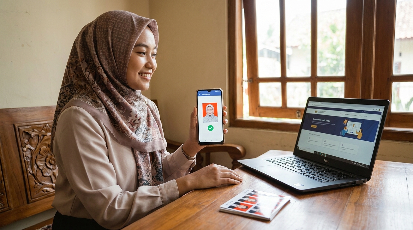 Supporting image showing the final accepted-looking result for cara foto pas foto di rumah.