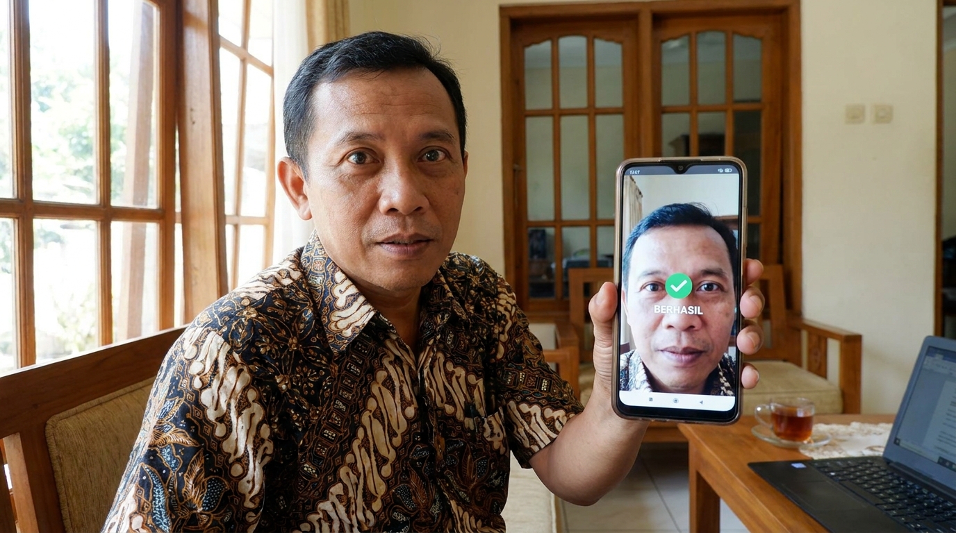 Supporting image showing the final accepted-looking result described in "Kriteria Teknis Foto Verifikasi DJP".