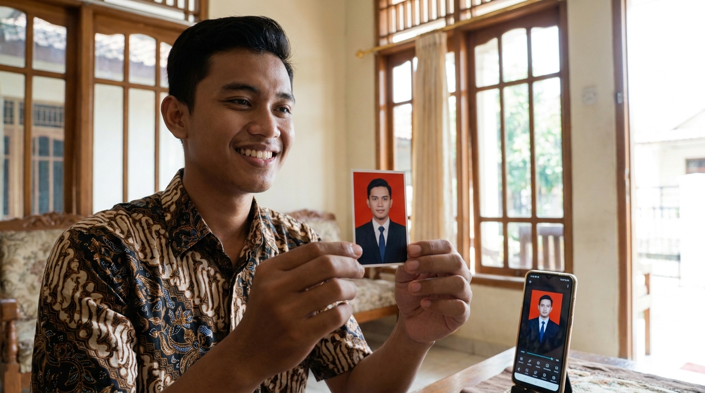 Supporting image showing the final accepted-looking result described in "Langkah Persiapan Foto Dasar yang Benar".