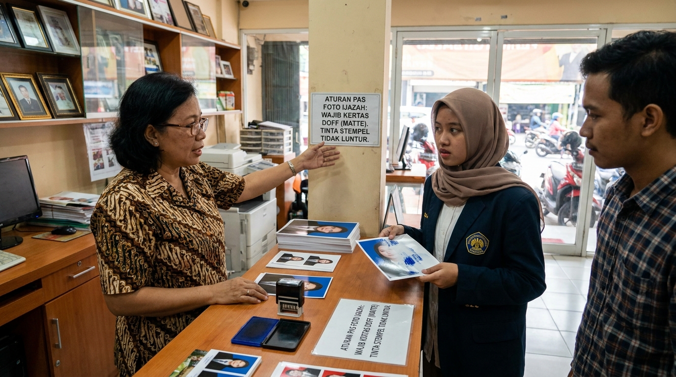 Hero image showing the broader real-world context for ukuran foto ijazah, inspired by the section "Pentingnya Tekstur Kertas Doff (Matte)".